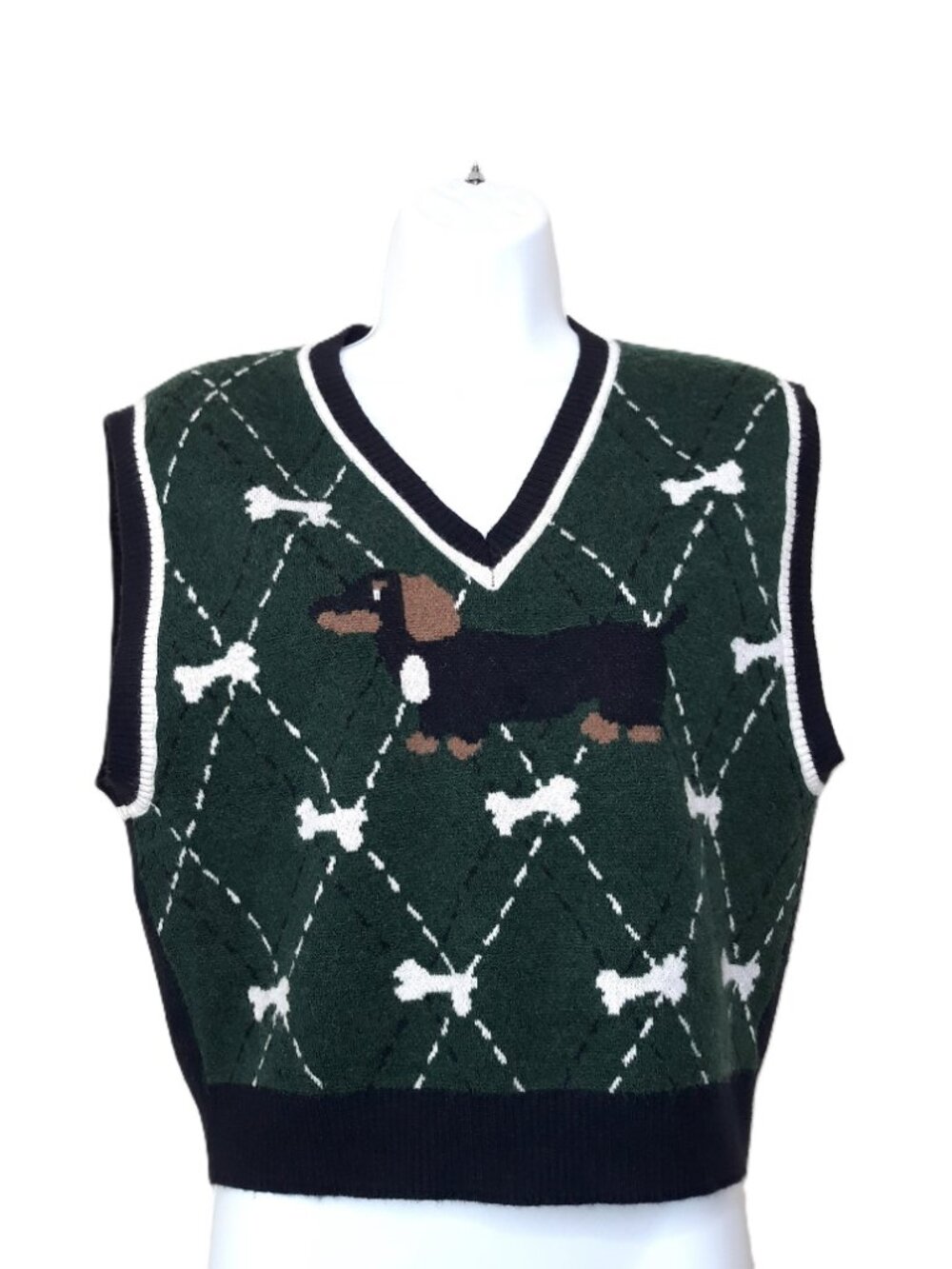 Dachshund Graphic Sweater Vest Preppy Academia Whimsical Novelty